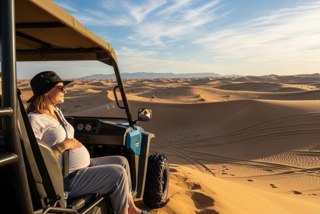 Expecting mother relaxing at desert camp with Eureka Tourism