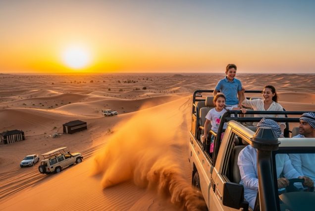 Family enjoying a safe desert safari in Dubai with kids