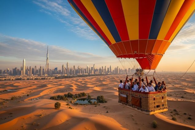 Hot air balloon operator in Dubai preparing the balloon before takeoff