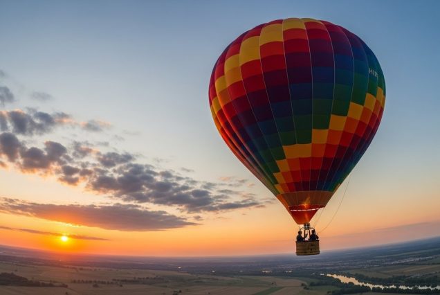 Hot air balloon ride Dubai at sunrise over golden desert dunes