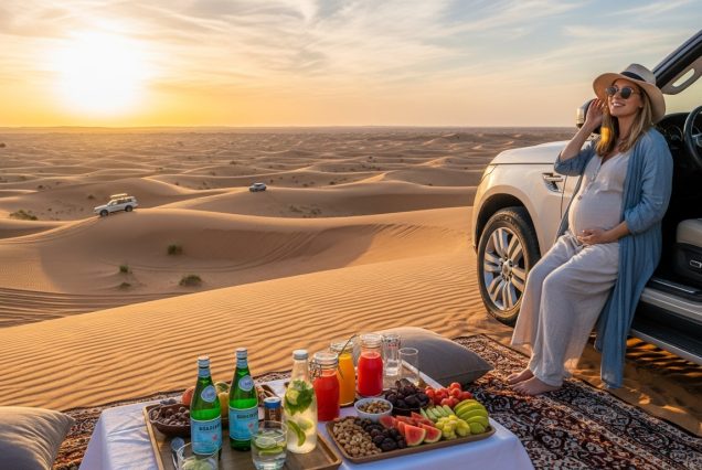 Pregnant woman enjoying safe desert safari experience