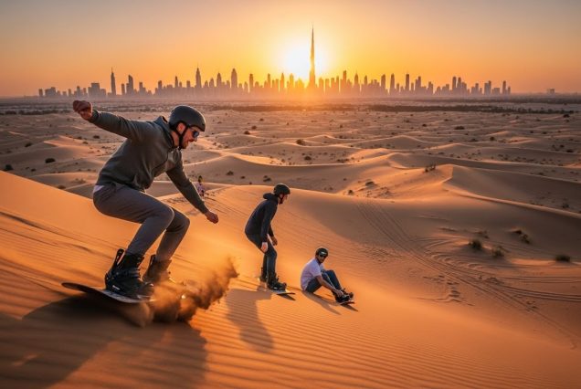 Dubai desert sandboarding with professional guide