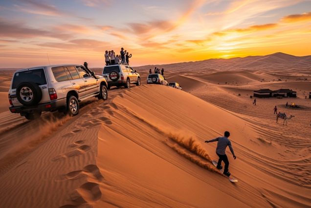 Sandboarding activity in Liwa Desert Safari